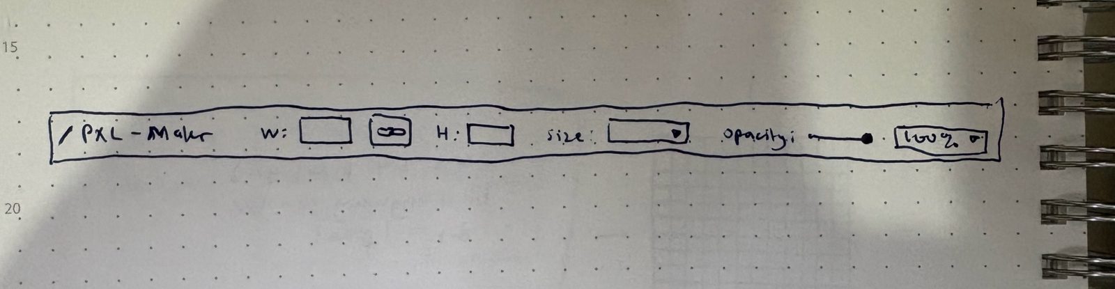 Notebook sketch of the PXL-Makr top bar